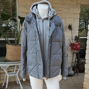 Renuar Men's Grey Zippered Puffer Sweatshirt Hoodie Jacket Large